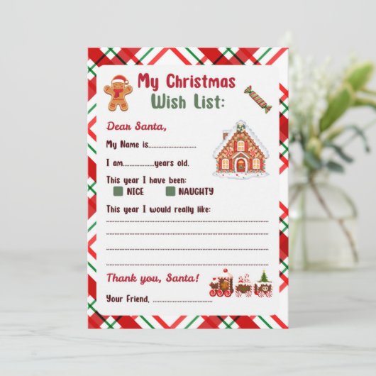 Gingerbread Man Christmas Letter to Santa  Kaart (Staand voorkant)