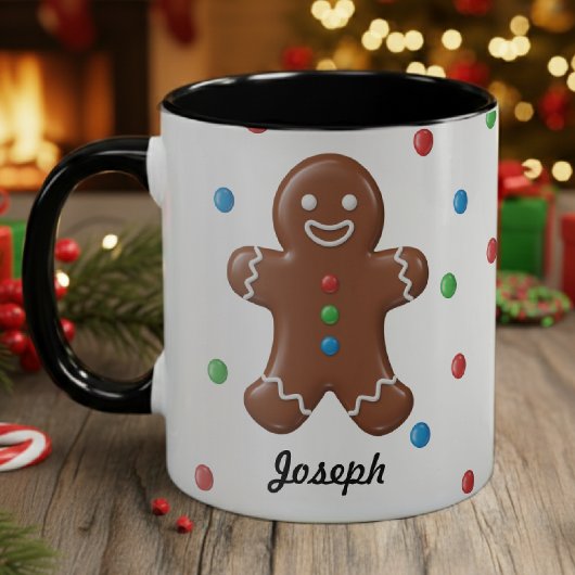Gingerbread Man Christmas Polka Dot Holiday Mok