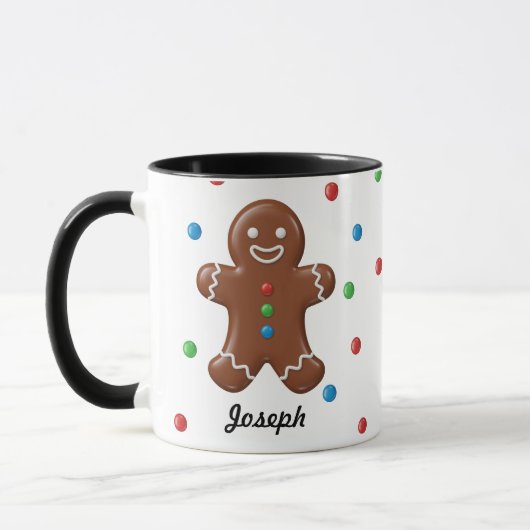 Gingerbread Man Christmas Polka Dot Holiday Mok (Links)