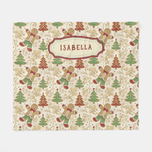  Gingerbread Man & Christmas Trees Custom Fleece Deken (Voorkant (Horizontaal))