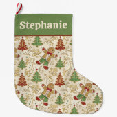 Gingerbread Man & Christmas Trees Custom Grote Kerstsok (Voorkant)