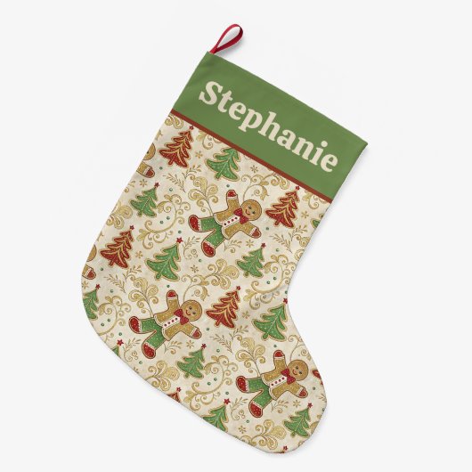 Gingerbread Man & Christmas Trees Custom Grote Kerstsok (Voorkant (Hangend))