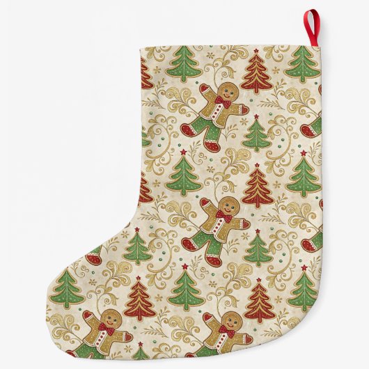 Gingerbread Man & Christmas Trees Custom Grote Kerstsok (Achterkant)