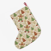 Gingerbread Man & Christmas Trees Custom Grote Kerstsok (Achterkant (Hangend))