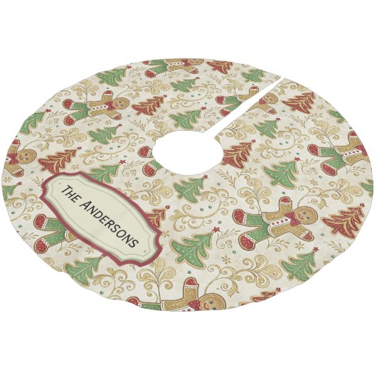 Gingerbread Man & Christmas Trees Custom Kerstboom Rok (Gekanteld)