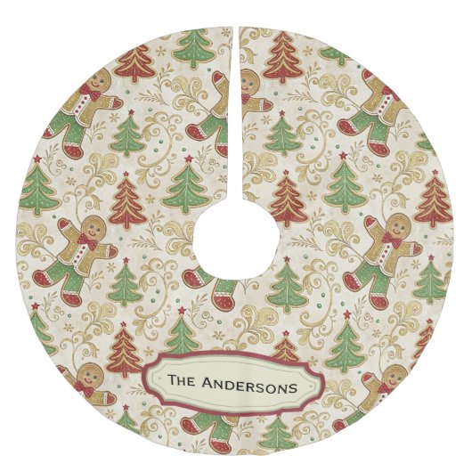 Gingerbread Man & Christmas Trees Custom Kerstboom Rok (Voorkant)