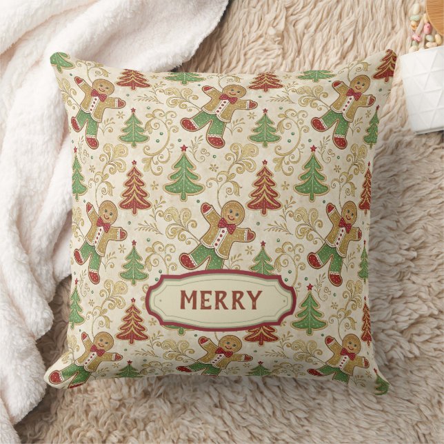  Gingerbread Man & Christmas Trees Custom Kussen (Deken)
