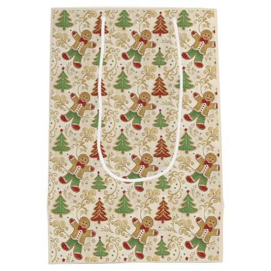 Gingerbread Man & Christmas Trees Custom Medium Cadeauzakje (Achterkant)