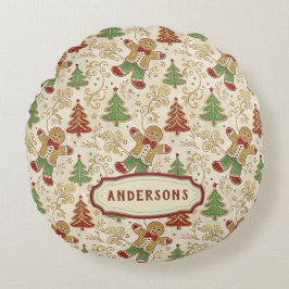  Gingerbread Man & Christmas Trees Custom Rond Kussen