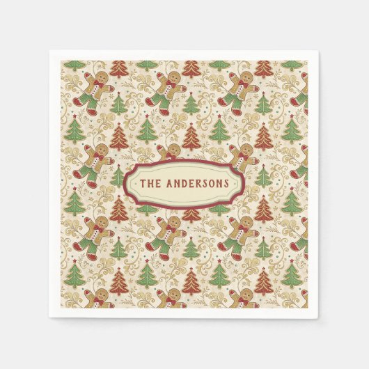 Gingerbread Man & Christmas Trees Custom Servet (Voorkant)
