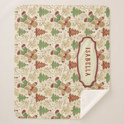  Gingerbread Man & Christmas Trees Custom Sherpa Deken (Voorkant)