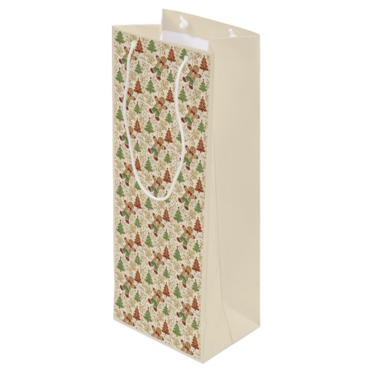 Gingerbread Man & Christmas Trees Custom Wijn Cadeautas (Achterkant Gekanteld)