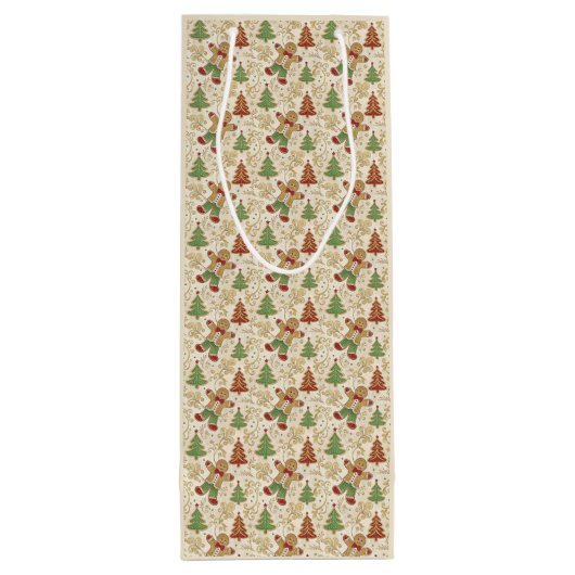 Gingerbread Man & Christmas Trees Custom Wijn Cadeautas (Achterkant)