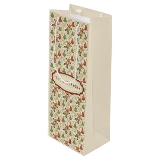 Gingerbread Man & Christmas Trees Custom Wijn Cadeautas (Voorkant Gekanteld)
