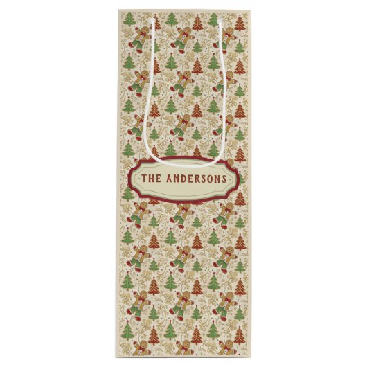  Gingerbread Man & Christmas Trees Custom Wijn Cadeautas (Voorkant)