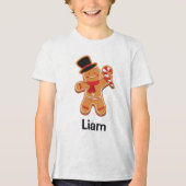 Gingerbread Man Cookie Gepersonaliseerde naam Tri-Blend Shirt (Voorkant)