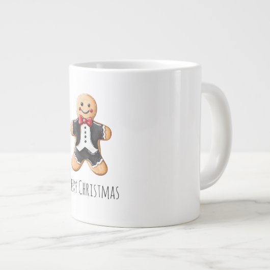 Gingerbread Man Cookie in Tuxedo Kerstmis Grote Koffiekop (Voorkant rechts)