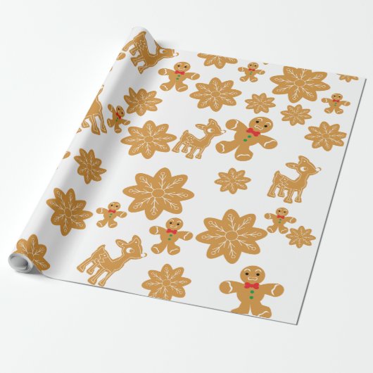 Gingerbread Man Cookie Patroon Kerstmis Cadeaupapier (Uitgerold)