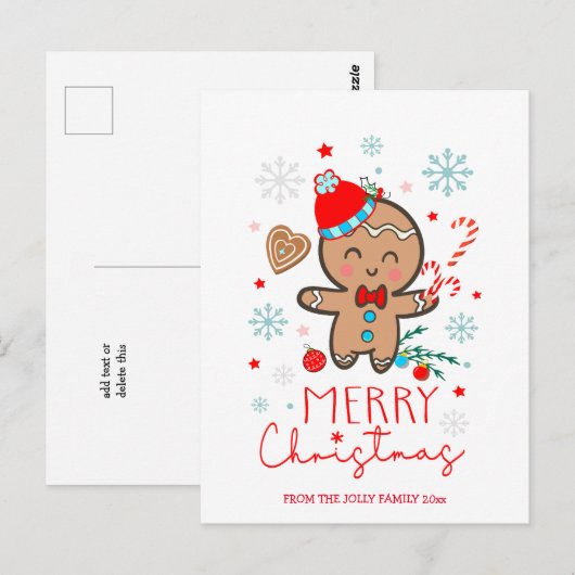 Gingerbread Man Cookie Sneeuwvlokken Vrolijk Kerst Briefkaart (Voorkant / Achterkant)
