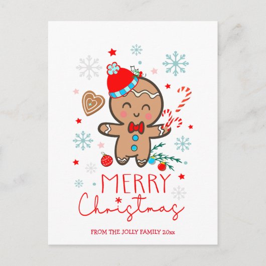 Gingerbread Man Cookie Sneeuwvlokken Vrolijk Kerst Briefkaart (Voorkant)