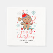 Gingerbread Man Cookie Sneeuwvlokken Vrolijk Kerst Servet (Voorkant)