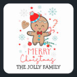 Gingerbread Man Cookie Sneeuwvlokken Vrolijk Kerst Vierkante Sticker<br><div class="desc">Een Gingerbread Man Cookie sticker met een schattig vrolijk kerstfeest,  sneeuwvlokken en snoeprietontwerp.</div>