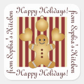 Gingerbread Man Cookie Zelfgemaakte Verpakkingslab Vierkante Sticker (Voorkant)