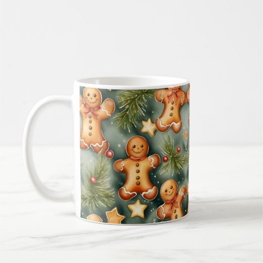 Gingerbread man cookies and stars watercolor art  koffiemok (Links)