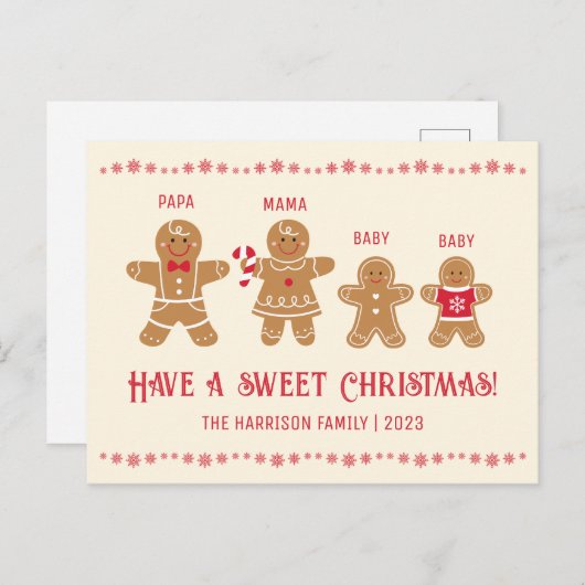 Gingerbread Man Cookies Naam Sweet Christmas Briefkaart (Voorkant / Achterkant)