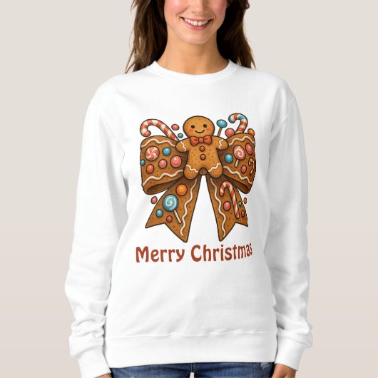 Gingerbread Man Coquette Bow Kerstvakantie Trui (Voorkant)