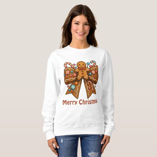 Gingerbread Man Coquette Bow Kerstvakantie Trui (Voorkant volledig)
