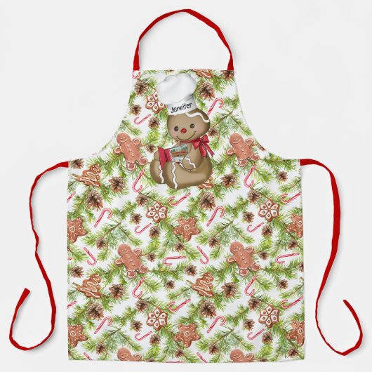 Gingerbread Man Custom Naam Kerstcadeau Schort (Voorkant)