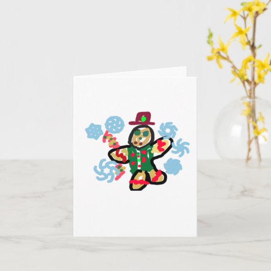 Gingerbread man dance kaart (Gele Bloem)