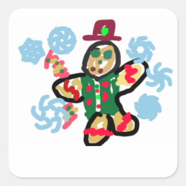 Gingerbread man dance vierkante sticker