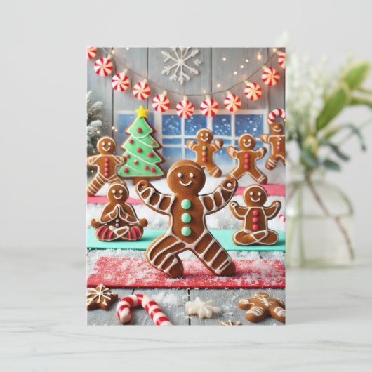 Gingerbread Man Doen Yoga: Het Vinden van Mijn Vak Feestdagenkaart (Staand voorkant)
