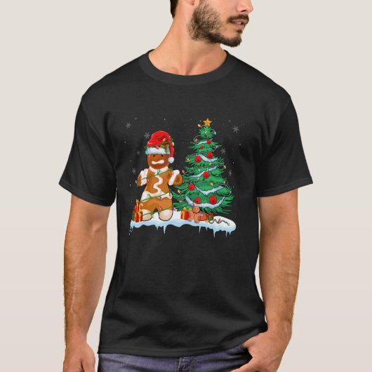 Gingerbread Man Dragen Santa Hat Xmas Light Chris T-shirt (Voorkant)