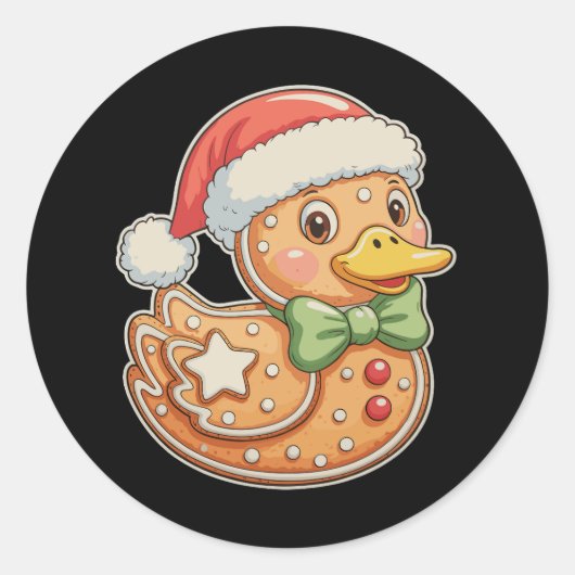 Gingerbread Man Eend Kerstmis Xmas Vakantie Ronde Sticker (Voorkant)