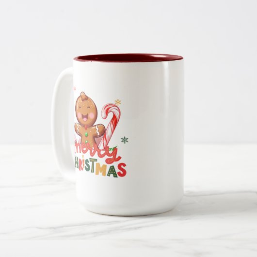 Gingerbread Man en Candy Cane Kerstmis Tweekleurige Koffiemok (Voorkant links)