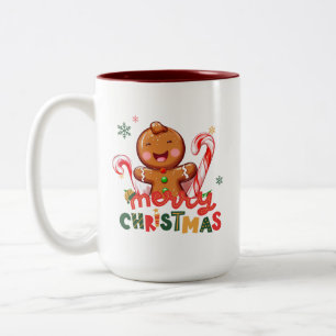 Gingerbread Man en Candy Cane Kerstmis Tweekleurige Koffiemok