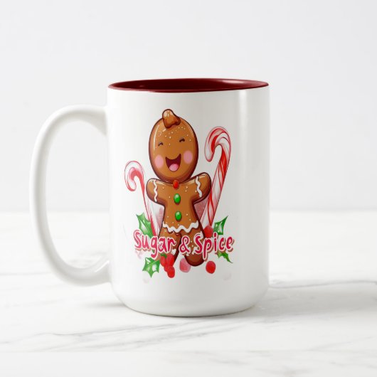 Gingerbread Man en Candy Cane Kerstmis Tweekleurige Koffiemok (Links)