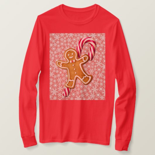 Gingerbread Man en Candy Cane Kunst op T-Shirt (Design voorkant)