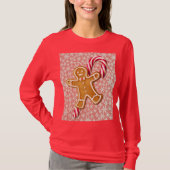 Gingerbread Man en Candy Cane Kunst op T-Shirt (Voorkant)