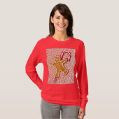 Gingerbread Man en Candy Cane Kunst op T-Shirt (Voorkant volledig)