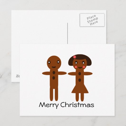 Gingerbread Man en Girl Vrolijk Kerstfeest Feestdagenkaart (Voorkant / Achterkant)