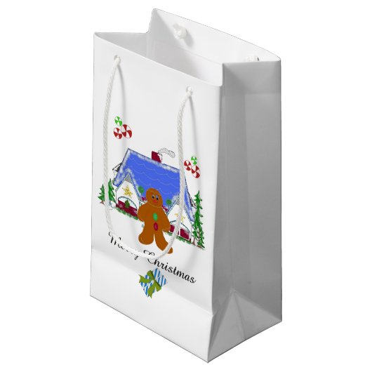 Gingerbread Man en Huis Klein Cadeauzakje (Voorkant Gekanteld)