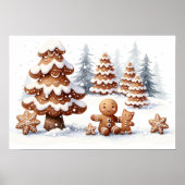 Gingerbread Man en Kat in de Sneeuw Poster (Voorkant)