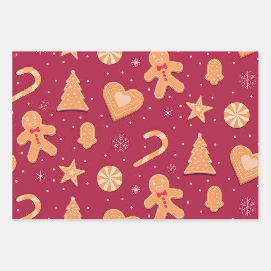 Gingerbread man en kerst koekjes patroon inpakpapier vel (Voorkant 3)