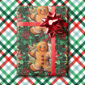 Gingerbread Man en Poinsettias Kerstklassiekers Cadeaupapier