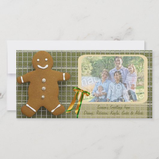 Gingerbread Man en Ribbon Foto Vakantie Kaart (Voorkant)