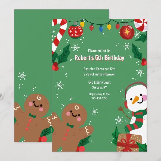 Gingerbread Man en Sneeuwman Kaart (Voorkant / Achterkant)